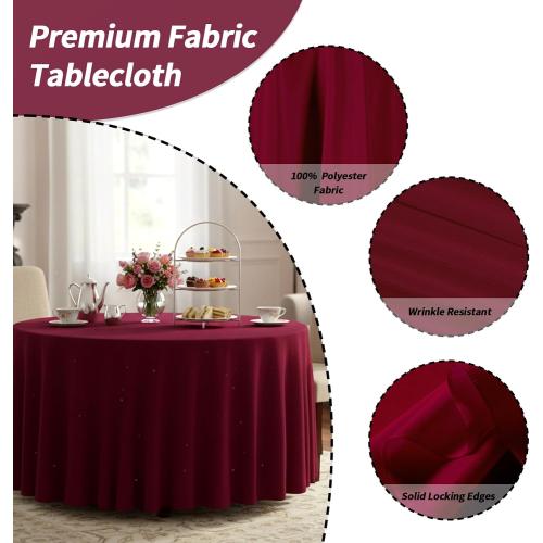Fixwal 6 Pack 120 Inch Tablecloths Round Burgundy Table Cover | Polyester Fabric,Reusable, Machine Washable And Ironable, Ideal For Wedding, Party And Thanksgiving