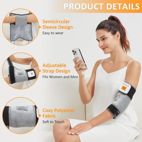 Cordless Elbow Heating Pad for Tennis Elbow Relief,Vibration Massage Heated Elbow Brace for Cubital Tunnel,Rechargeable Heating Pad for Elbow for Tendonitis,Arm Elbow Massager for Pain Relief