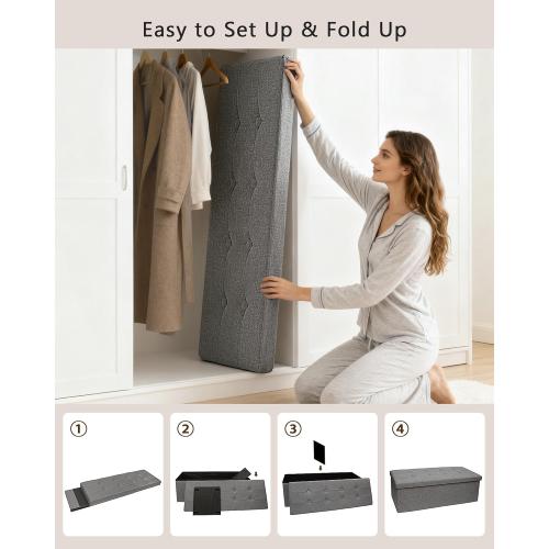 GLAXYFUR 43.3 inches Folding Storage Ottoman Bench Storage Chest Footrest for Bedroom, Entryway and Living Room, Holds up to 660 lb Dark Grey