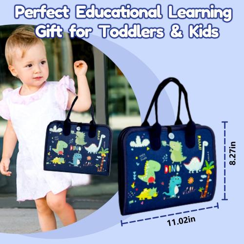 Qizfun Toddler Busy Board Montessori Toys – Sensory Busy Book, Educational Learning Travel Toy for Airplane & Car, Keeps Toddlers Entertained, Birthday Gifts for Toddler Boys Girls (Blue/P8)