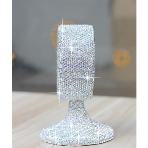 Luxury Rhinestone Small Alarm Desk Table Clock Morning Call Handmade Fashion Design for Bedroom Houseroom Living Room Cute As Gift AR (Silver)
