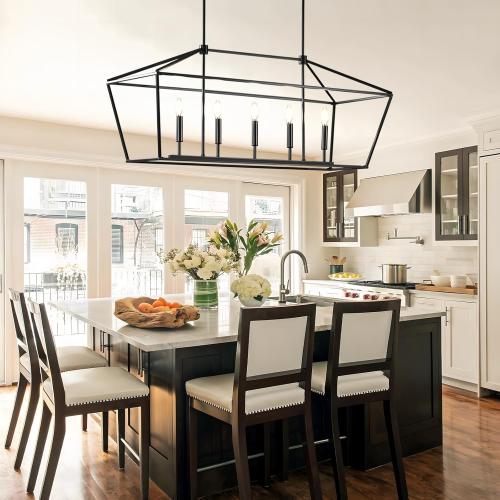 MantoLite Farmhouse Chandelier 5-Lights Black Kitchen Island Dinning Light Fixtures Industrial Height Adjustable Hanging Pendant Lighting Metal E12 Rustic Chandeliers for Dinning Room（No Bulbs）