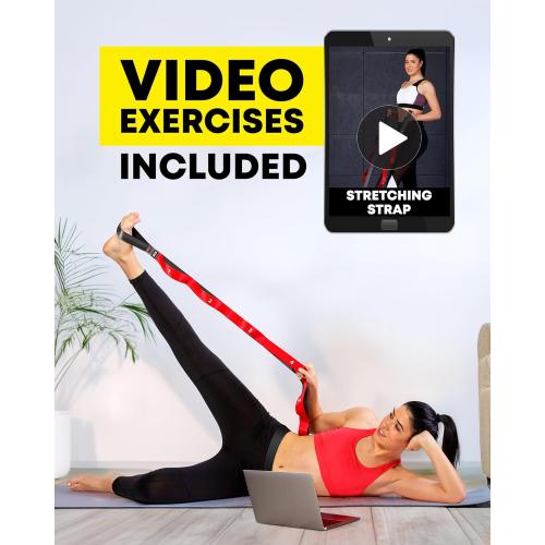 Stretching Strap with Loops - Non Elastic Stretch Band for Physical Therapy, Yoga Strap for Stretching Equipment, Stretch Bands for Exercise and Flexibility - Fascia, Hamstring & Leg Stretcher Belt