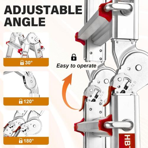 Size 19ft color orange HBTower A Frame 5 Step Extension Ladder, 19 Ft Multi Position Ladder with Removable Tool Tray and Stabilizer Bar, 330 lbs Capacity Telescoping La dder for Household and Outdoor Work (Orange, 19FT)