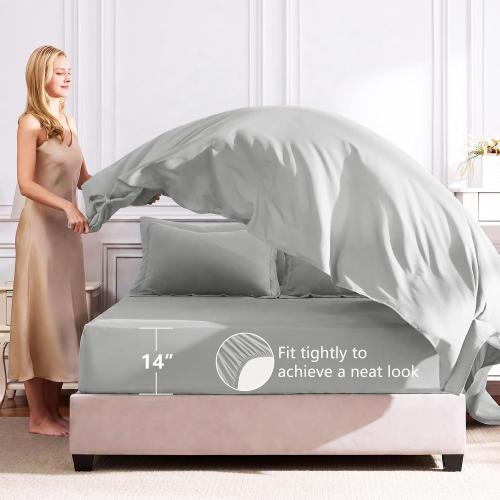 CozyLux Queen Comforter Set with Sheets Light Grey - 7 Pieces Bed in a Bag