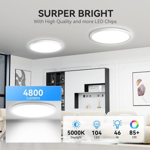 4 Pack 4700lm Super Slim 16 inch LED Ceiling Light, 5000K for Bedroom, Living Room, Dining Room (White, Four Pack)