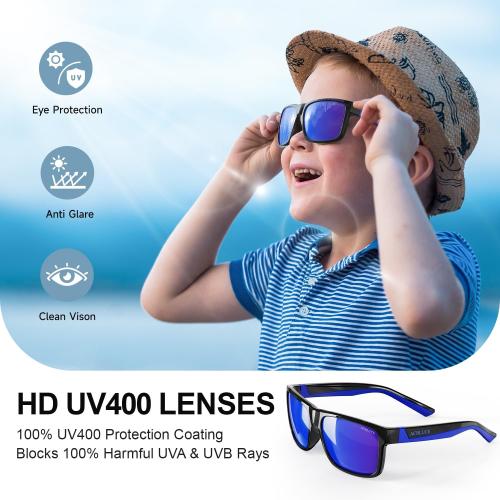 Kids Polarized Sunglasses Age 6-12 | TPEE Unbreakable Frame, Sport Baseball Softball, Travel Beach, Boys Girls