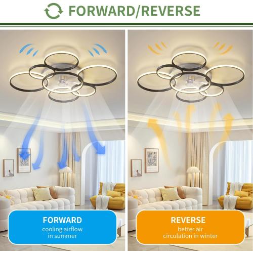 41 Modern Ceiling Fan with Lights, Flush Mount Ceiling Fan with Tri-Color Light 6-Speed Wind, Low Profile Ceiling Fans with Led Light and Remote Control for Living Room Bedroom Dining Room