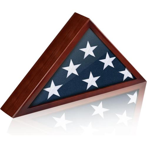 Flag Case for Burial Flag, 5' x 9.5' Funeral Flag Display Case Red Wood Memorial Flag Shadow Box for Military Veterans with Acrylic Covered and Wall Mounted