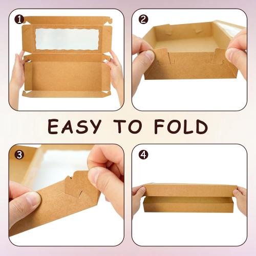 XINHPKGG 50 Pcs Brown Cookie Boxes 12x5x1.5 Inch Bakery Boxes with Window