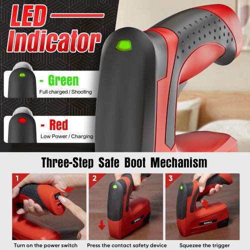 SHALL Electric Staple Gun, 3 in 1 Cordless Upholstery Stapler Nail Gun for Wood, 4V Rechargeable Brad Nailer Kit w/ 2500 Staples Nails, Staple Remover & Fast Charger for Crafts, DIY, Decoration