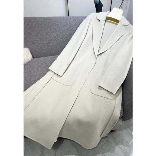 Youlander Fur FE-05 Long Coat With Real Fox Fur Big Collar And Big Cuffs And Belt For Women Soft Jacket Wool Coats size small