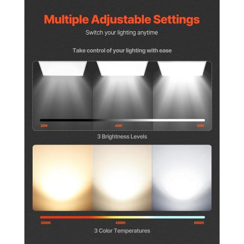 VEVOR 2 x 4 FT LED Panel Light, 50W, 6000LM LED Flat Ceiling Lighting Fixture, Surface/Recessed/Drop Mount with Adjustable Brightness Adjustable Color Temperature, 1.4-Inch Ultra-Thin, for Home Office