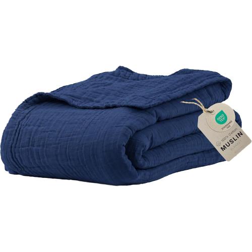 Salt Earth 100% Cotton Gauze 80X90 Queen 4 Layered Blanket- Dress Blue
