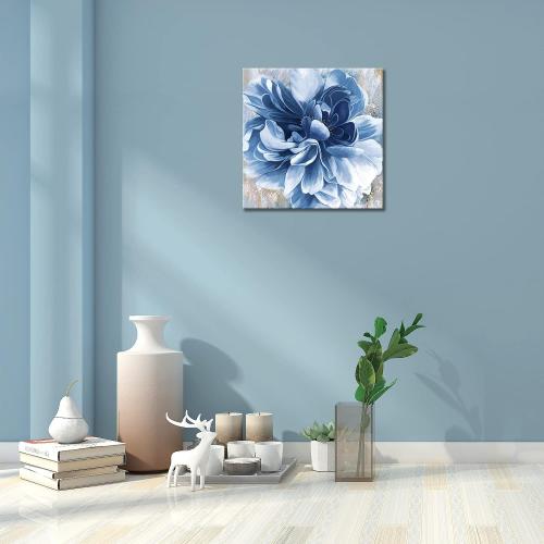 Blue Flower Wall Art,Navy Blue Floral Canvas Print Nature Scenery Wall Art for Living Room Bedroom Wall Painting Decoration Modern Artwork