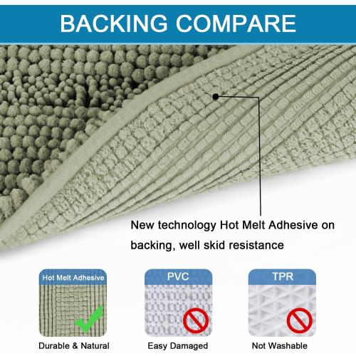 H.VERSAILTEX Bathroom Rug Sets 2 Piece Bath Mats Non Slip Thick Soft Chenille Striped Bath Rug achine Washable Shower Floor Rugs for Tub, Shower and Floor (Eucalyptus Green, 20 x 32/17 x 24)