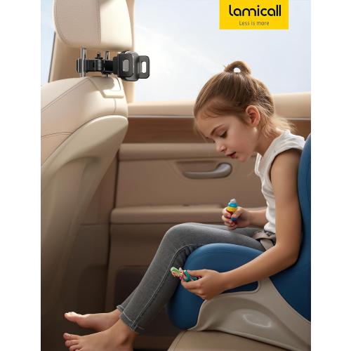 Lamicall Car Headrest Tablet Holder - [3 in 1 Extension Arm] Adjustable Tablet Car Mount for Back Seat, Gifts Road Trip Essentials for Kids, for 4.7-11 Device Like iPad Pro, Air, Mini, Galaxy, Fire