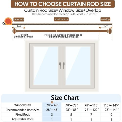 SIMEWIN Gold Curtain Rods for Windows 28 to 48 Inches Adjustable Decorative 1 Inch Diameter Single Window Curtain Rod Set with Classic Finials, Gold Finishing
