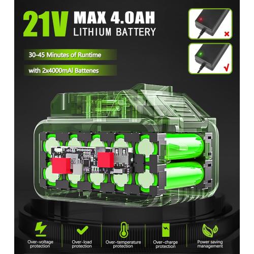 Electric Weed Wacker Cordless, 21V Weed Cordless Eater, 4 in 1 Lightweight Stringless Brush Cutter, with 2 Pcs 4.0 Ah Battery Grass Trimmer, 4 Types Blades for Yard Clearing (Green)