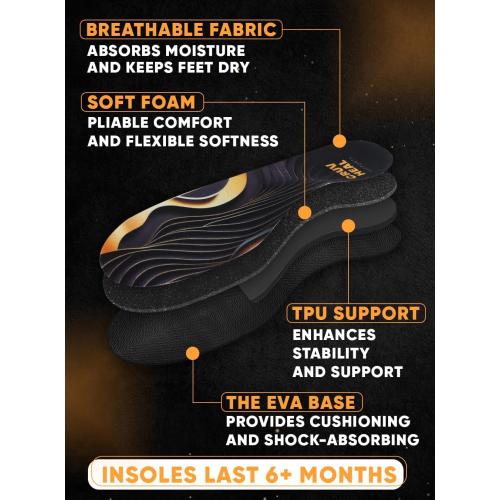 CRUVHEAL High Arch Support Inserts Men Women - Plantar Fasciitis - Comfort for Foot Pain Relief - Anti-Fatigue - Orthotic Shoe Insoles (XS, Black)