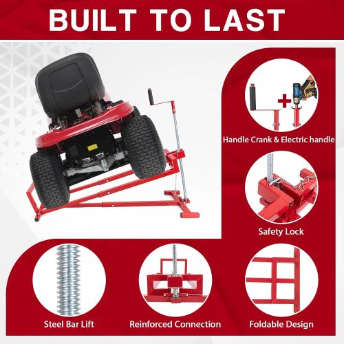 Upgraded Lawn Mower Lift Jack for Riding Lawn Mowers & Garden Tractors, Telescopic Maintenance Lawn Mower Jack Mower Lift with Manual Handle & Power Tool Extension Handle, Weight Capacity 880 Lbs