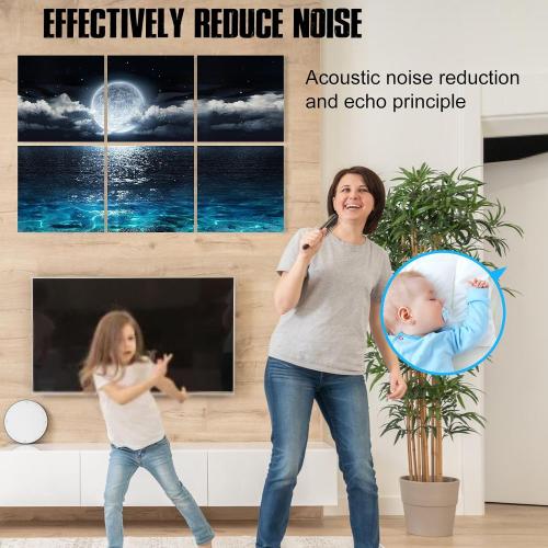 YPY Acoustic Panels Soundproof Wall Panels: Sound Absorbing Wall Art Decorative Sound Proofing Panels Noise Cancelling Acoustical Treatment for Home Studio 6 Pack 72x48 Inches
