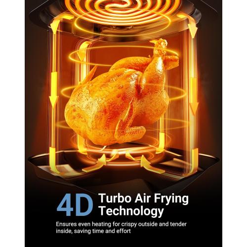 Bear 6.3QT Air Fryer with Smart Color Touchscreen, 4D Turbo Crisp Technology, See-Through Window & Steam Function for Juicy Results, 1600W, Dishwasher Safe Basket