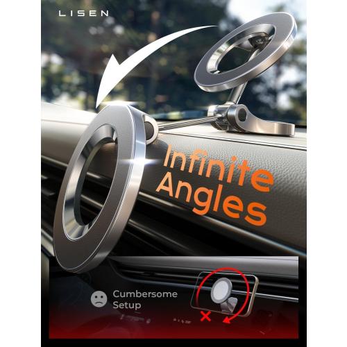 LISEN for MagSafe Car Mount for iPhone 17 Pro Max [24 Strong Magnets] Classic Magnetic Phone Holder for Car Dashboard Magnet Phone Mount Car Cell Phone Holder for iPhone 17 Pro Max Air 16 15 14 13 12