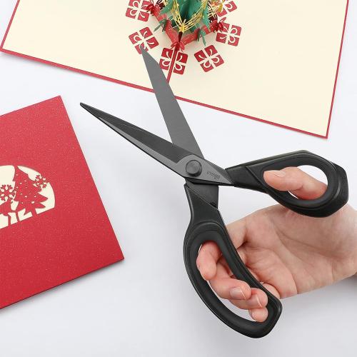 LIVINGO 8.5” Premium Heavy Duty Scissors, Forged Stainless Steel Titanium Coated Sharp Fabric Shears All Purpose for Sewing Tailor Dressmaking Crafting Cutting Leather Home Office Use, Black