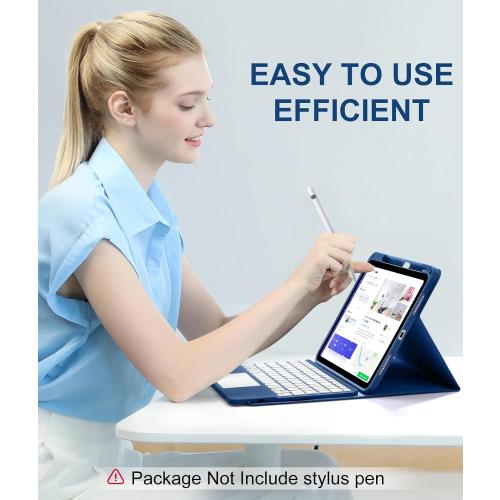 Harvopu Compatible for iPad 11th 10th Generation Case with Keyboard, Folio Cover with Pencil Holder, Multi-Touch Trackpad, 7 Color Backlit, Detachable Keyboard for iPad (A16) 11th/10th Gen (Navy Blue)