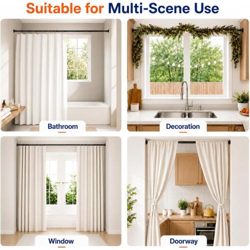 ALLZONE Heavy Duty Tension Shower Curtain Rod 42-83 Inches for Bathroom, Window, Non-Slip, Adjustable with Strong Spring Pole for Closet, Doorway, No Rust, No Drilling, Black‼️all hardware may not be included ‼️