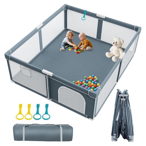 Foldable Baby Playpen - 71×79 Collapsible Play Pen for Babies and Toddlers - Indoor Outdoor Travel Playpen - Sturdy with Mesh View Portable Play Yard - Folding Play Pen with 4 Handles and Carry Bag