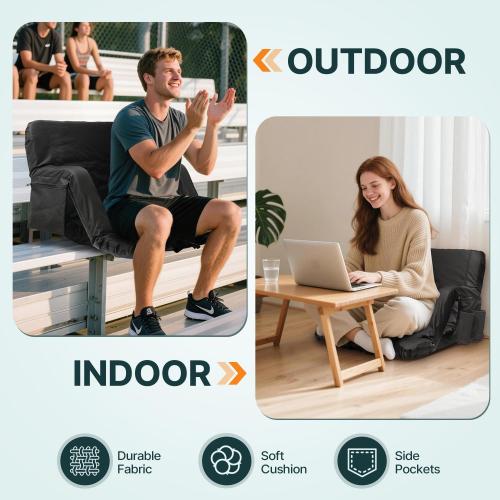 HOPERAN Stadium Seats for Bleachers with Back Support, Half-fold Portable Bleacher Chairs with Back and Cushion, 600D Waterproof Reclining Extra Wide Bleacher Seat for Outdoor Sports