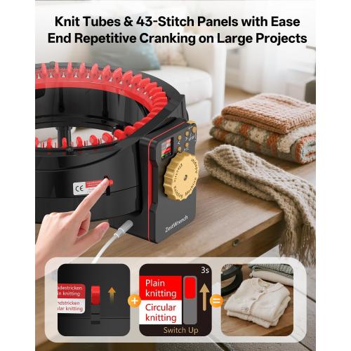 [2025 Upgraded] zestwrench Electric Knitting Machine Adapter for Addi Knitting Machine 46, LCD Panel & Row Counter, Flat/Circular Dual Mode, Variable Speed Motor Accessories for Most Yarns