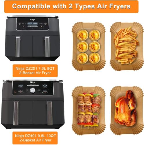 200PCS Air Fryer Liners for Ninja: Higher Non-Stick Disposable Parchment Paper Liner for Ninja DZ201/DZ401 Dual Airfryer Baking - Food Grade Ninja Air fryer Accessories (Rectangle - 8.6 x 5.5 inch)