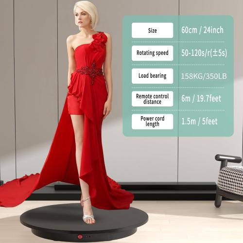JAYEGT Motorized Rotating Display Stand, 350Lbs Load，360 Degree Electric Rotating Potography Turntable for Products Display，Live Show， Remote Control  5 Colors Backgrounds (Black/23.6Inch/Wired)