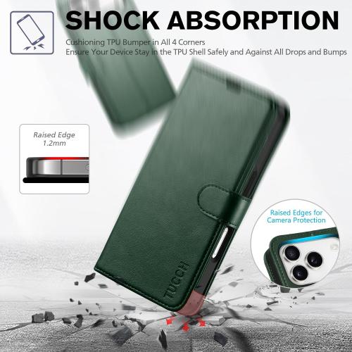 TUCCH Wallet Case for iPhone 17 Pro (6.3) 2025, 4 Card Holders, Evergreen | RFID Blocking, Viewing Stand, Shockproof TPU Shell, PU Leather, Magnetic Closure, Protective Folio Flip Cover