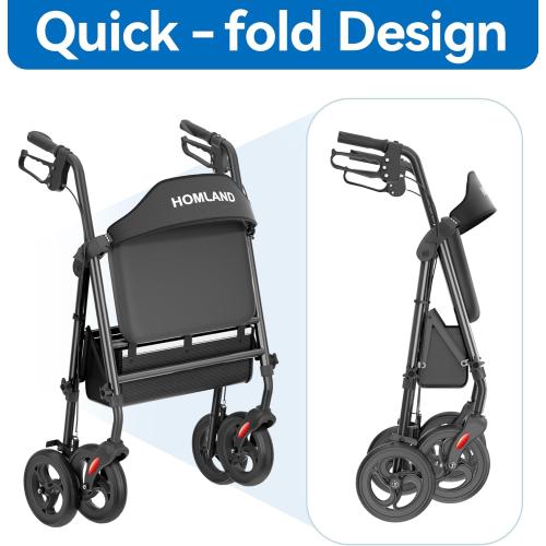 HOMLAND Bariatric Walkers for Seniors, 500lb Heavy Duty Rollator Walker, 19.7 Extra Wide Padded Seat, 8 All Terrain Foldable Rolling Walker with Dual-Height Adjustable