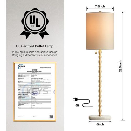 Buffet Lamps Set of 2, 28.5”H Modern Luxury Lamps with Marble Base, Brass Finish and Linen Shade, UL Certified – Elegant Lighting for a Warm Atmosphere in Entryway, Living or Dining Room