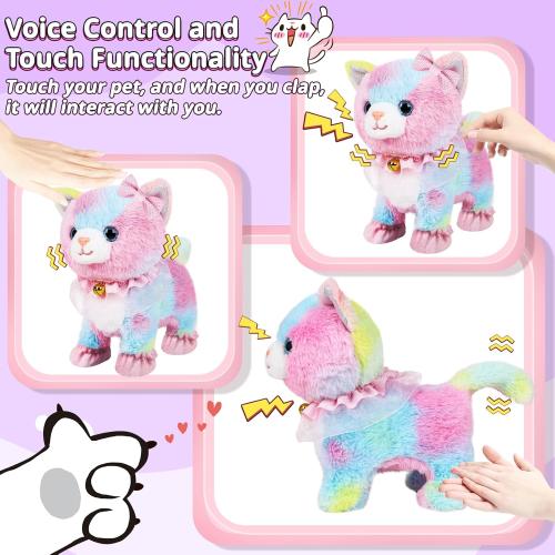 WHITE CAT Interactive Electronic Plush Toy Walking and Barking Robot Cat Plush Cat Remote Control Kitten for Girls