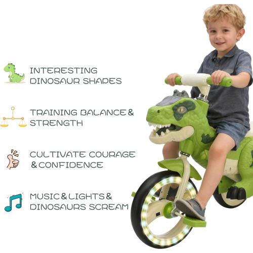 Dinosaur Kids Tricycle for Rider- Toddlers Kid Trike Bike Big Wheel with Music, Storage Basket,Light Wheel, Indoor/Outdoor Preschool Daycare Kids Bike,Best Gift for 3-7 Year Old Girls & Boys (Green)