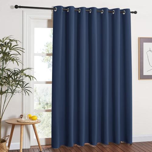 NICETOWN Blackout Curtain for Sliding Door - Patio Door Curtains, Thermal Insulated Wide Drapes/Draperies for Bedroom (Navy Blue, 100 by 84-Inch)