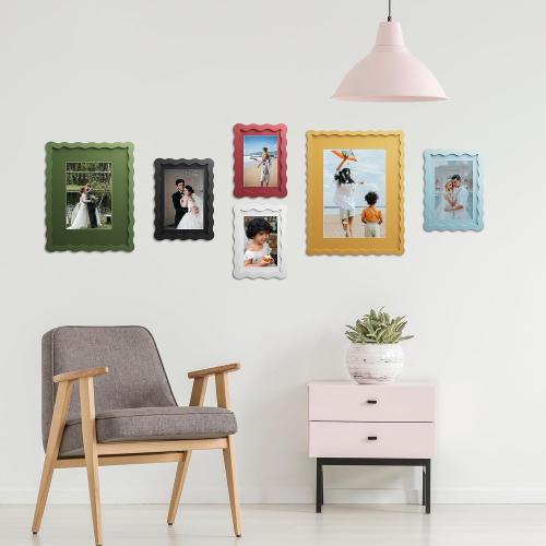 11x14 Picture Frame with Mat for 8x10, Wavy Edge Wooden Real Glass Photo Frame for Wall Hanging, White, 1 Pack