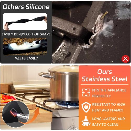 Stainless Steel Stove Gap Covers (2PCS), Stove Gap Filler for Kitchen Oven Counter Side Gap, Range Trim Kit, Easy Clean and Heat Resistant, Adjustable Length 13.8 to 27.5 1