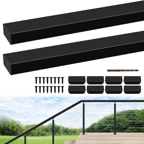 36 Fixed Top Level Drill Cable Railing Post 2Pack Bundle with 6'6'' Stainless Steel Rectangular Black Handrail 2Pack