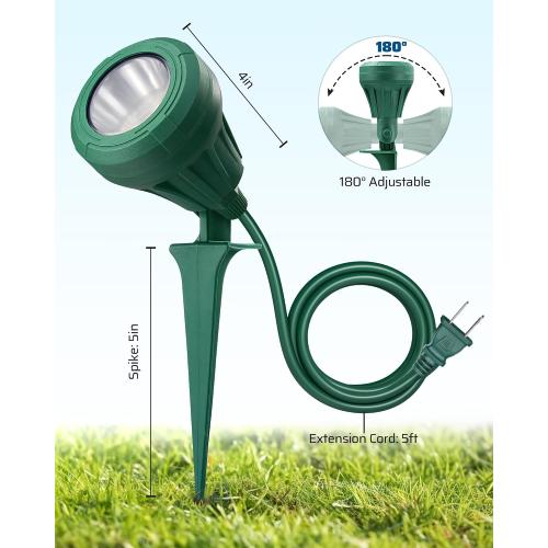DEWENWILS 120V Spotlight Outdoor, 500LM Waterproof LED Spot Light with 3 Extra Lenses (Red Yellow Green), Landscape Lighting for Holiday, Trees, Flag, 5FT Extension Cord, UL Listed