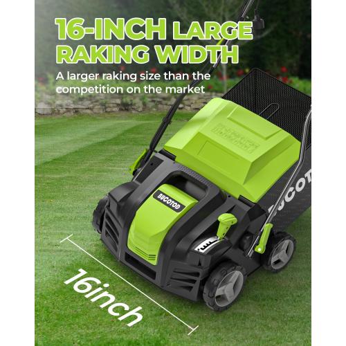 2-in-1 16-Inch Dethatcher & Scarifier Electric Corded, 15 Amp Copper Motor, Electric Lawn Dethatcher with 5-Position Depth Adjustment, 14.5 gal Thatch Bag,Walk Behind for Yard Lawn Garden Care