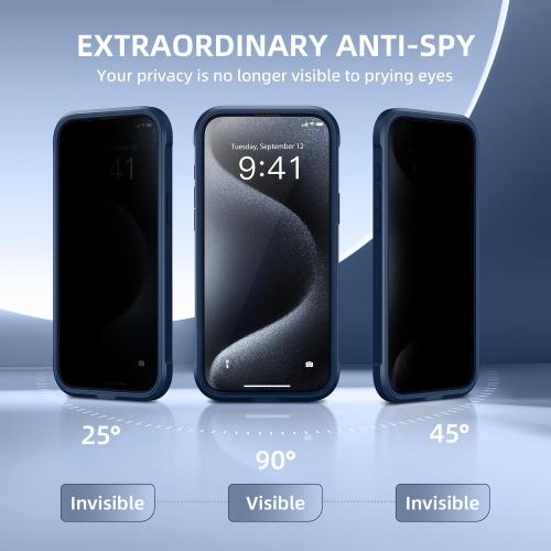 for iPhone 15 Pro Max Case, Compatible with MagSafe, Built-in Privacy Screen Protector and Camera Protection, Anti Spy Full Body Dustproof Shockproof Hard Phone Case 6.7, Dark Blue