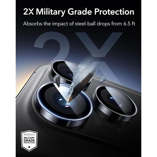 ESR Camera Lens Protector for iPhone 17 Pro Max/17 Pro/16 Pro Max/16 Pro/15 Pro Max/15 Pro/14 Pro Max/14 Pro, Ultra-tough HD Individual Camera Protectors, Ultra-thin Tempered Glass, 1 Pack, Black