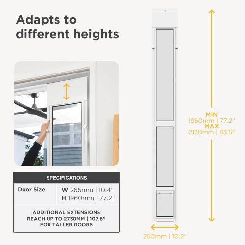 Hakuna Pets White Glass Patio Pet Door for Sliding Doors, Small | Adjustable Height 77.2”– 83.5”, Damage-Free or Permanent Install, Locking Panel Included